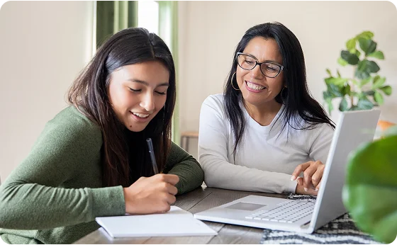 Girls talking and studying