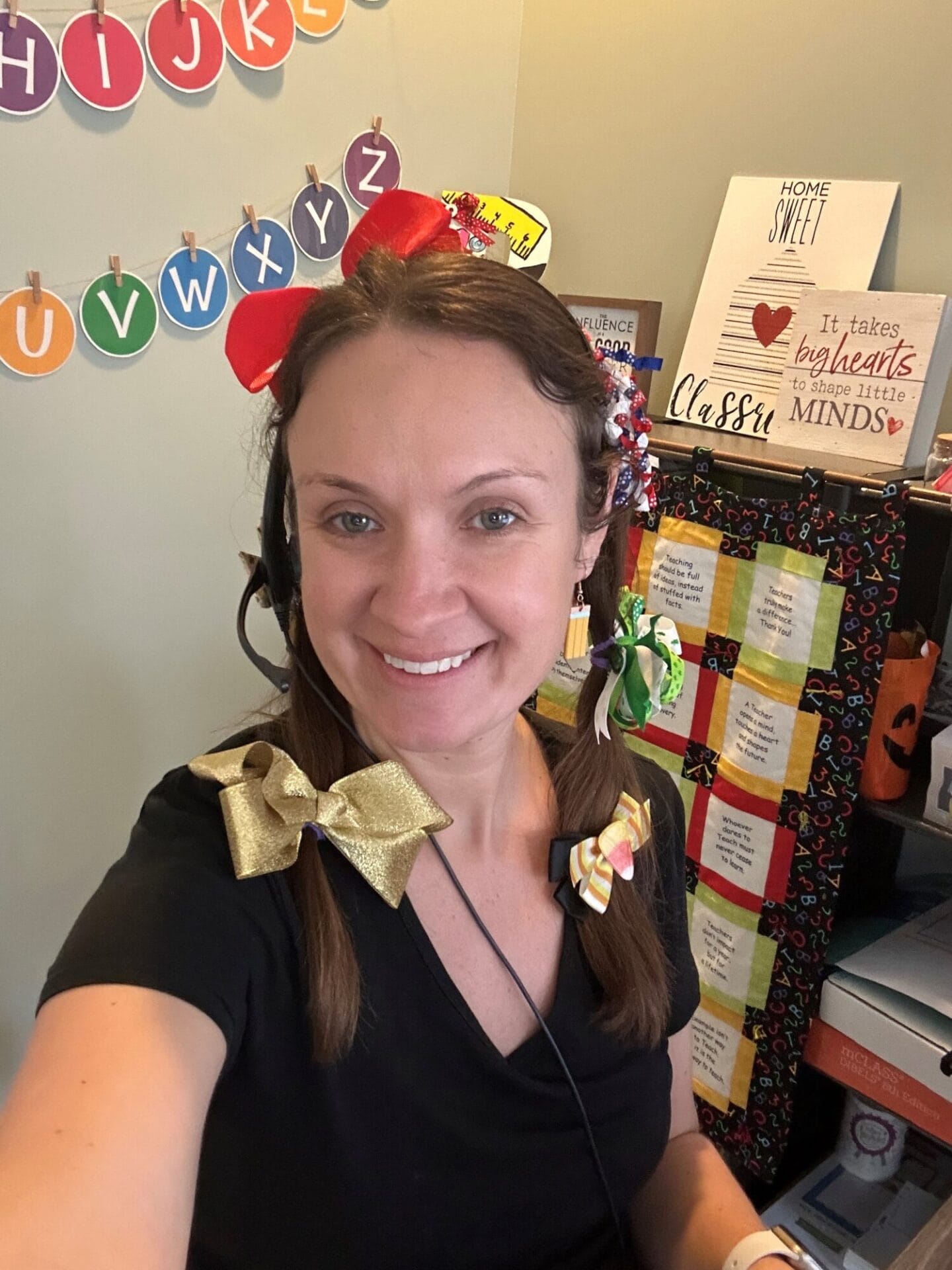 teacher picture with things in the hair